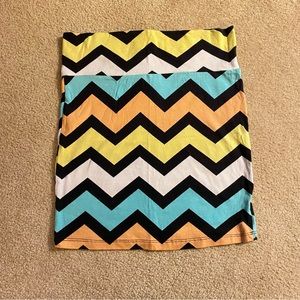 Chevron Peach/Black/Cyan/White/Yellow Striped Mini Pencil Skirt